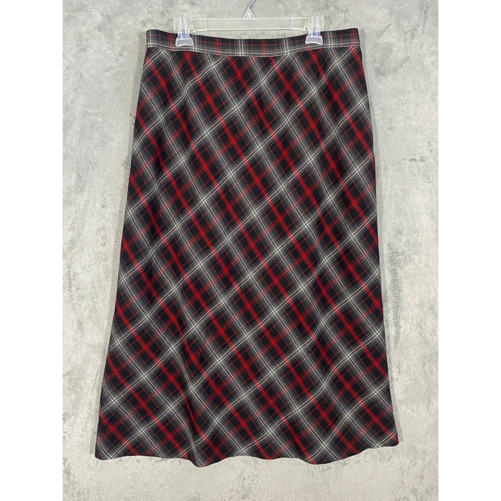 Sag Harbor Skirt‎ Sz 18 Red Black White Tartan Plaid Midi Bias Cut Modest Preppy